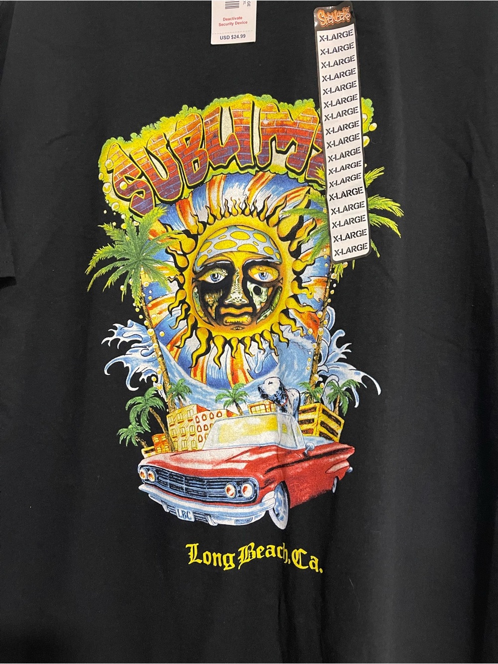 Black Sublime Long Beach Graphic Tee with Multicolor Sun & Car - Picture 2 of 2